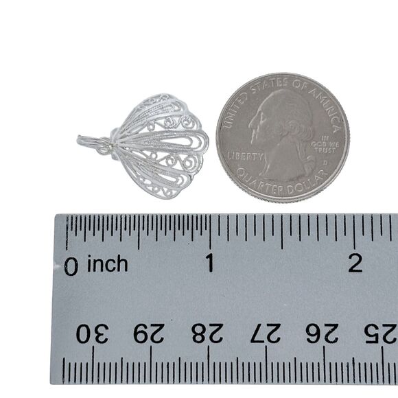 Sterling Silver 925 Wire Filigree Scallop Sea Shell Charm Pendant - Picture 4 of 4